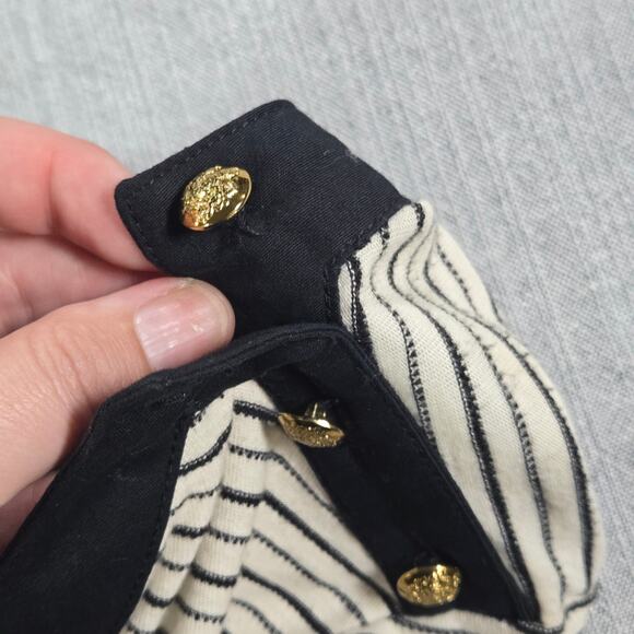 Lauren Ralph Lauren Wom LG Tee Black Striped Gold Buttons Classic Timeless Chic - Picture 11 of 11